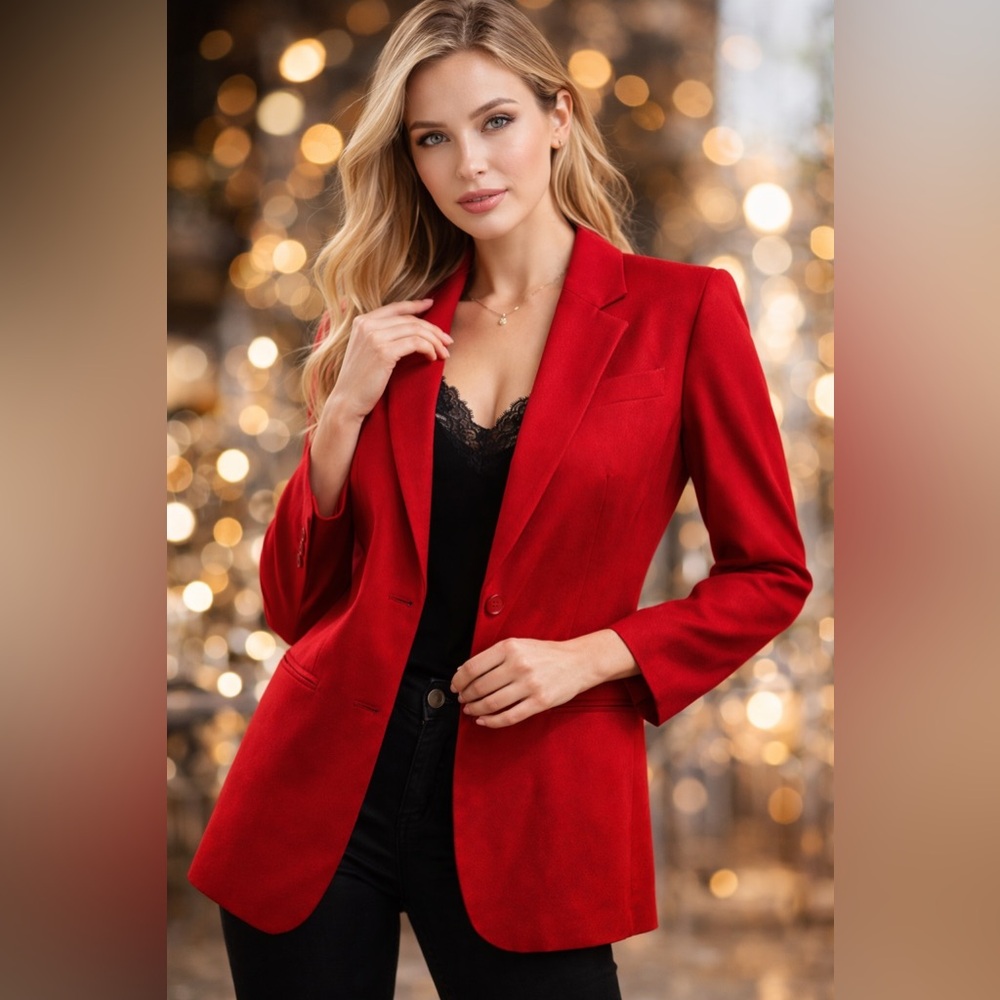 Career Essentials Red 100% Wool Blazer Women’s